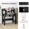 A black desk with a computer, books, and decorative items, with inset images highlighting its charging features. Produktbild-Vorschau