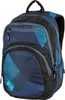 A blue and black patterned backpack is shown against a white background. Produktbild-Vorschau