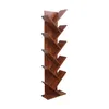 A tall, narrow, brown wooden bookshelf with a tree-like design, featuring multiple angled shelves. Podgląd zdjęcia produktu