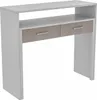 A white desk with two drawers, each with a textured beige front and a silver handle. The desk has an open shelf above the drawers. Náhled obrázku produktu
