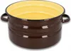 A brown enamel pot with a yellow interior and black rim, shown from a slightly elevated front-left angle on a white background. Produktbild-Vorschau