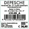 A product label with brand name, address, website, manufacturing information, item number, barcode, and pricing. Produktbild-Vorschau