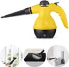 A collage of images showing a yellow and black steam cleaner and its various uses. Náhled obrázku produktu