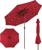 Three views of a red patio umbrella with solar-powered LED lights against a white background. Anteprima dell’immagine prodotto
