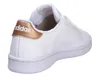 A rear view of a white Adidas sneaker with gold accents. Podgląd zdjęcia produktu
