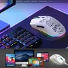 A collage of a white gaming mouse and keyboard with RGB lighting, and various electronic devices like laptops and tablets. Produktbild-Vorschau