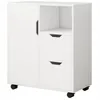 A white mobile cabinet with a door and drawers. Podgląd zdjęcia produktu