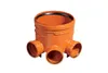 An orange plastic drainage junction piece with multiple outlets, shown in isolation against a white background. Náhľad obrázku produktu