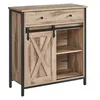 A rustic-style sideboard or dresser with a sliding barn door and two drawers. Náhled obrázku produktu