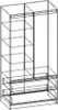 A wireframe 3D rendering of a wardrobe with shelves and drawers. Produktbild-Vorschau