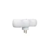 A white electrical adapter with two sockets and two USB ports, shown from the side. Produktbild-Vorschau