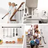 Collage of four images showing handrails in different settings: an elderly couple on stairs, a modern bathroom with grab bars, kitchen utensils on a rack, and children going down stairs with handrails. Produktbild-Vorschau