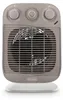 A close-up studio shot of a gray Delonghi fan heater on a white base, against a white background. Voir les images du produit