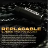 Close-up of earphone connectors and cable with text overlay. Produktbild-Vorschau
