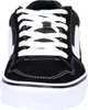 A close-up front view of a black and white Vans sneaker. Voir les images du produit