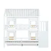 A white wooden bunk bed with a house-like roof structure and a staircase on the side, set against a white background. Anteprima dell’immagine prodotto