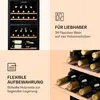 A collage showing a wine cooler with bottles inside, along with text and icons describing its features. Produktbild-Vorschau