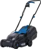 A black and blue electric lawnmower is shown against a white background. Náhled obrázku produktu