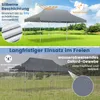 A grey pop-up tent set up in a grassy field with a lake and trees in the background. The image is split into two sections, with the top showing the tent under a sunny sky and the bottom showing the tent in the rain. Anteprima dell’immagine prodotto