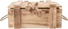 A wooden storage box with rope handles and a tied rope closure on a white background. Voir les images du produit