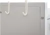 A close-up view of two white hooks attached to the top edge of a light gray cabinet or shelf. Anteprima dell’immagine prodotto
