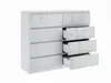 A white, high-gloss chest of drawers with several drawers open, displayed against a white background. Produktbild-Vorschau