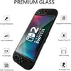 A screen protector for a Nintendo Switch is shown with various feature callouts. Produktbild-Vorschau