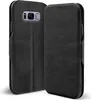 A black flip case for a Samsung Galaxy S8 phone is shown from two angles against a white background. Produktbild-Vorschau
