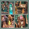 A collage of four close-up images showcasing details of a miniature DIY book nook kit with a dark, whimsical, and slightly spooky theme. Náhled obrázku produktu