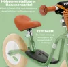 Close-up of a green Puky balance bike, highlighting its saddle and footboard. Produktbild-Vorschau