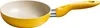 A yellow ceramic frying pan with a white interior and a silver handle attachment, isolated on a white background. Produktbild-Vorschau