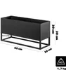 A black rectangular planter box on a stand, with dimensions indicated. Anteprima dell’immagine prodotto
