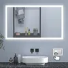 A modern bathroom vanity with a large illuminated mirror, sink, and faucet. Produktbild-Vorschau