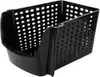 A black plastic storage bin with a perforated design. Náhled obrázku produktu