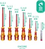A collection of screwdrivers with their sizes and lengths indicated by measurement lines and text labels. Produktbild-Vorschau
