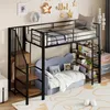 A child's bedroom with a loft bed and a sofa underneath. Voir les images du produit