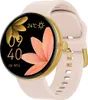 A smartwatch with a gold bezel and a pink strap is displayed against a white background. Podgląd zdjęcia produktu