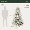 A diagram showing the dimensions of a Christmas tree next to a silhouette of a person, with product specifications on the right. Podgląd zdjęcia produktu