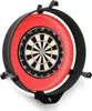 A dartboard mounted in a black and red frame, with a white background. Voir les images du produit
