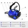 A blue and black steam cleaner with various parts labeled with numbers and German text. Voir les images du produit