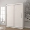 A modern white sliding door wardrobe against a wall with a black and white tree mural. Voir les images du produit