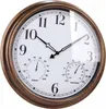 A close-up of a wall clock with integrated thermometer and hygrometer. Produktbild-Vorschau