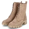A pair of brown lace-up boots shown from the front on a white background. Produktbild-Vorschau