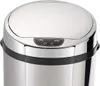 Close-up of the top of a stainless steel trash can with an automatic lid. Produktbild-Vorschau