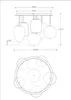 Technical drawing of a ceiling light with dimensions and a top-down view. Náhľad obrázku produktu