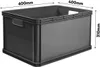 A dark gray plastic storage box with dimensions indicated. Náhled obrázku produktu