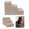 A collage of images showing beige corduroy pet stairs, with one image featuring a small dog sitting on the stairs. Anteprima dell’immagine prodotto