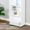 A white bookshelf with books, a decorative deer figurine, and a storage box. Produktbild-Vorschau