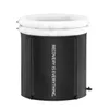 A black portable ice tub with a white inflatable rim, shown from the front on a white background. Produktbild-Vorschau