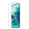 Three transparent screen protectors are shown layered on top of each other, with the front-most protector placed on a smartphone. Produktbild-Vorschau